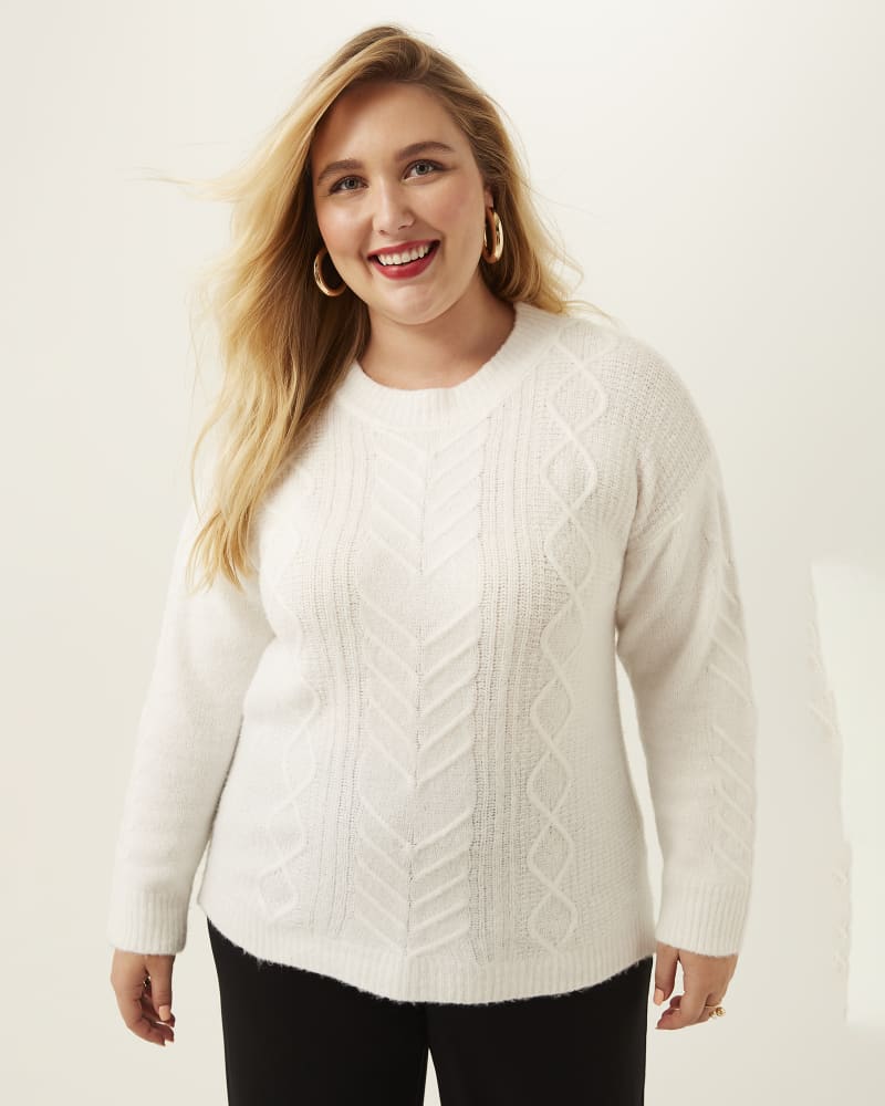 Front of plus size Maggie Cable-Knit Crewneck Sweater by Cameo | Dia&Co | dia_product_style_image_id:168355